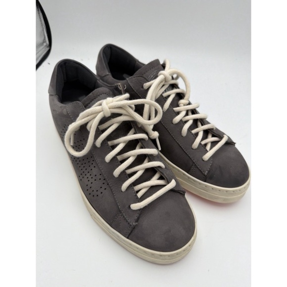 P448 Gray Leather Sneakers Made in Italy EU 41 Orange Sole Low Top. 1656